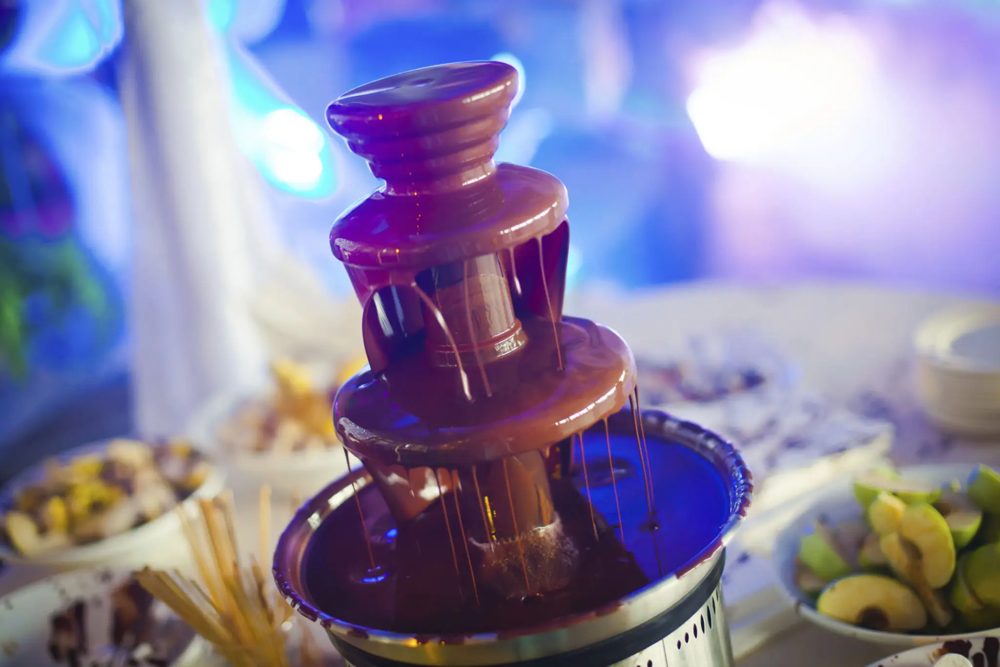 Three-tier chocolate fountain with dipping treats